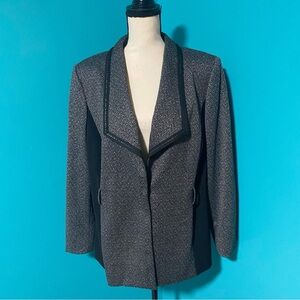 Tahari 14W Grey Black Chevron Blazer Jacket